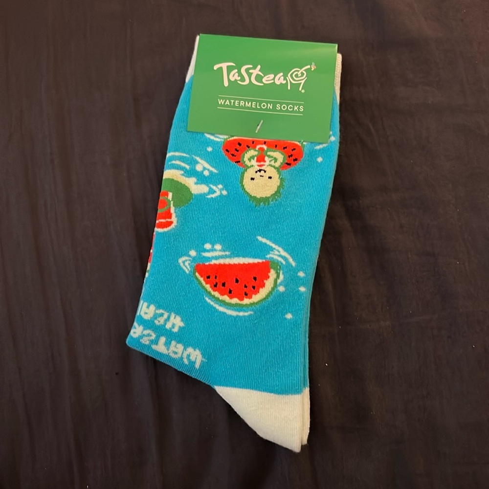 Tastea Watermelon Socks, NWT, Blue Dinosaurs and Watermelon